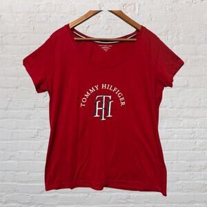 Tommy Hilfiger Women’s Red Logo Sleep Top Plus Size Short Sleeve Pajama Shirt 1X